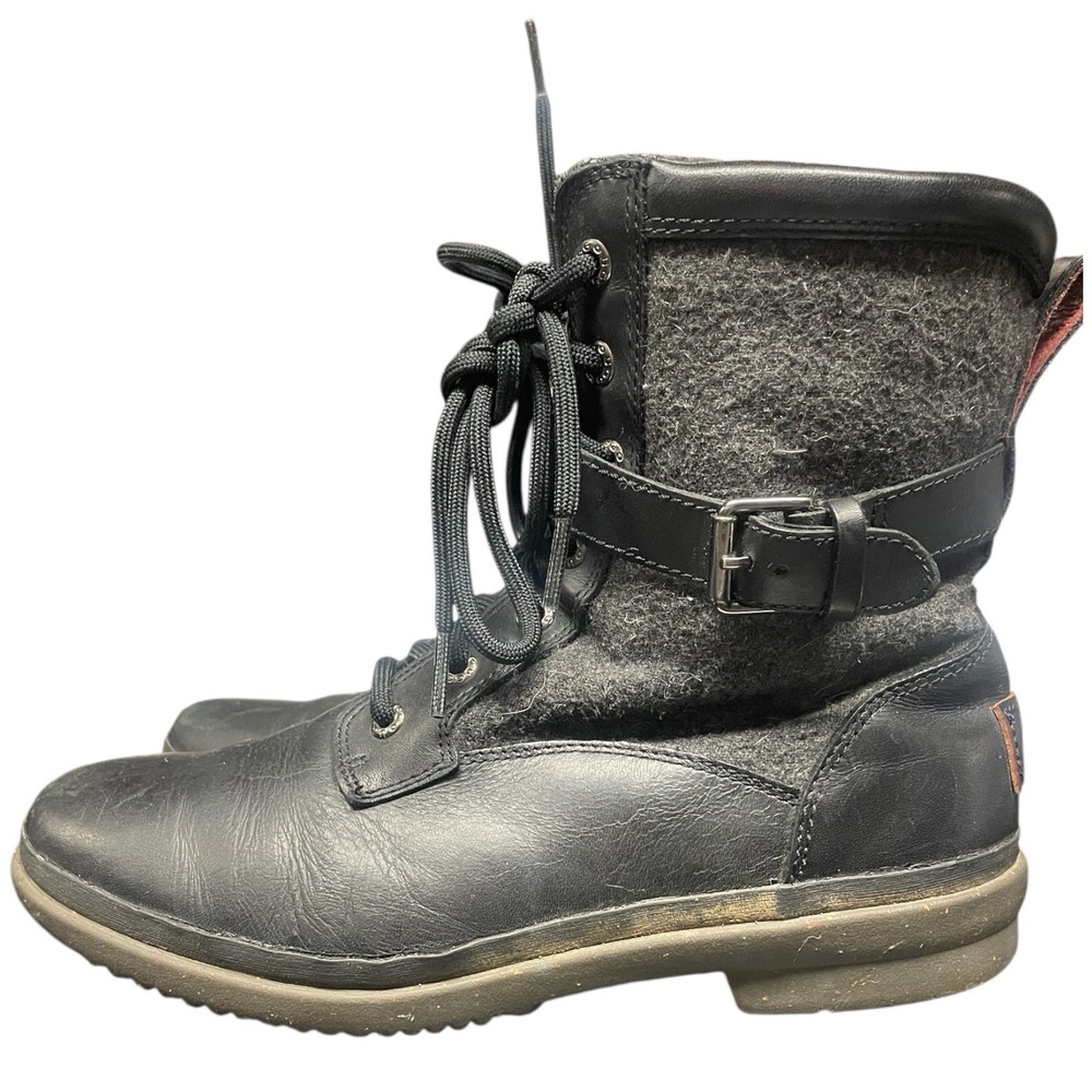 UGG Women's KELSEY Waterproof Leather Ankle Combat Boot BLACK Size 8